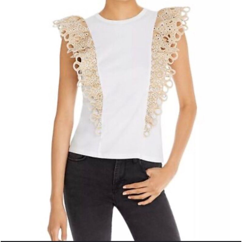 Veronica Beard Jade eyelet ruffle Top L
